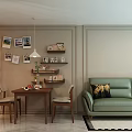 Warm Elegant Open Living And Dining Room With Green Leather Sofa And Classic Wooden Furniture