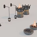 Medieval Outdoor Decorative Lanterns Torches And Stone Fire Bowls With Flames