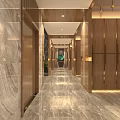 Modern Luxury Hallway Interior With Marble Floor Wooden Walls And Lighting Design