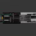 Sleek Futuristic Sci Fi Weapon Featuring Black White Teal Colors Yellow Accents and Warning Symbol