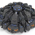 Futuristic Circular Mechanical Structure With Black Modules Blue And Orange Details 3d model