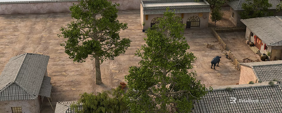 Traditional Garden Landscape With Courtyard Trees Classic Architecture And Open Ground 3d model 