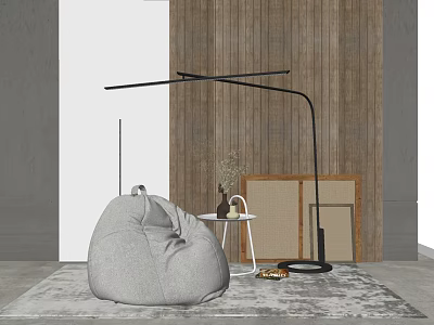 Gray Bean Bag Chair In Modern Living Space With Floor Lamp Small Table And Plant 3d model