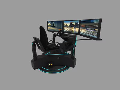 Modern Racing Simulator With Multiple Screens Racing Seat Steering Wheel And LED Lights 3d model