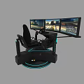 Modern Racing Simulator With Multiple Screens Racing Seat Steering Wheel And LED Lights