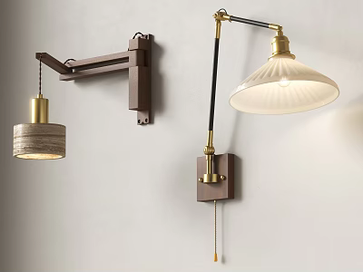 Modern Decorative Wall Lamps With Wooden Brass Frame And Adjustable Arm Lampshade 3d model