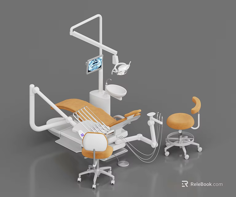 Modern Dental Treatment Chair With LED Light Display And Stool 3d model 