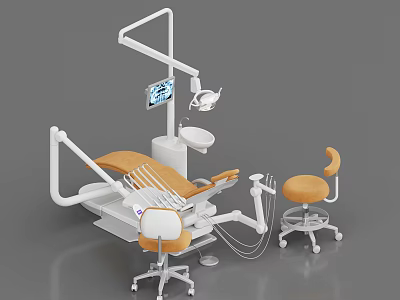Modern Dental Treatment Chair With LED Light Display And Stool 3d model