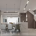 Modern Living Dining Room Interior With Light Beige Sofa Circular Pendant Light And Coffee Table
