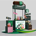 Starbucks Interactive Zone With Drinks Display Shelves And Promotion Branding Elements