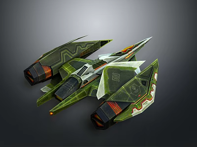 Green Sci Fi Spaceship With Multiple Wings And Complex Cosmic Design 3d model