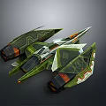 Green Sci Fi Spaceship With Multiple Wings And Complex Cosmic Design 3d model