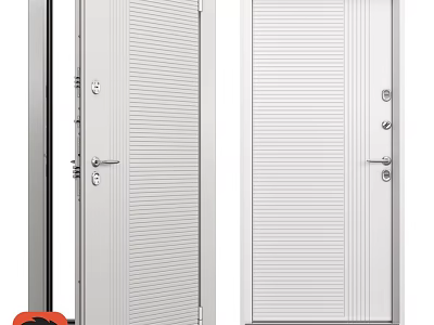 Modern White Interior Swing Door With Ribbed Panel And Door Lock 3d model
