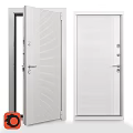Modern White Interior Swing Door With Ribbed Panel And Door Lock