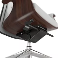Ergonomic Office Chair White And Black Leather Upholstery With Wooden Armrests Swivel Base
