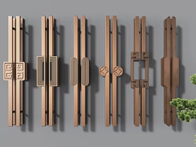 Various Classic Design Door Handles Featuring Decorative Patterns in Bronze Finish for Home Decor 3d model