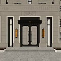 Classic Building Entrance With Light Stone Facade Glass Doors Number 80 And Wall Lamps