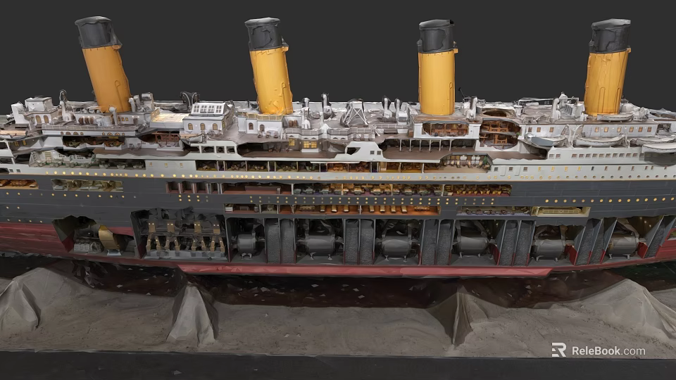 Vintage Ocean Liner Ship Model Featuring Yellow Funnels Multiple Decks And Hull Details 3d model 