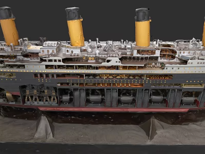 Vintage Ocean Liner Ship Model Featuring Yellow Funnels Multiple Decks And Hull Details 3d model