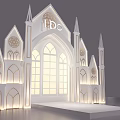 Grand White Gothic Architecture With Spires Arched Windows And Illuminated Design 3d model