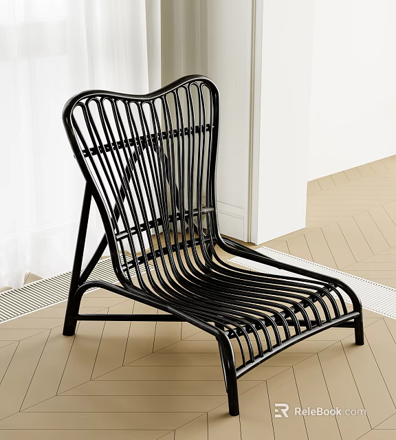Black Modern Lounge Chair With Curved Woven Design In Indoor Wooden Floor Setting 3d model 