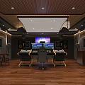 School Modern Multimedia Lab With Control Console Monitor Screens Speakers And Wooden Flooring