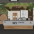 Modern Coffee Shop Interior With Wooden Elements Green Plants And White Tile Floor