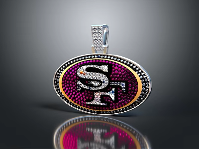 Oval Diamond Encrusted Pendant With SF Logo And Red Gold Border 3d model