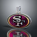 Oval Diamond Encrusted Pendant With SF Logo And Red Gold Border