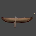 Vintage Wooden Sailboat With Oars Hanging Lit Lantern And Dark Background
