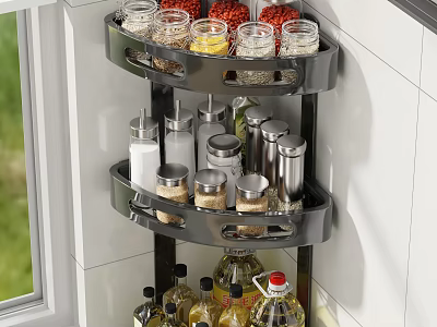 Wall Mounted Spice Rack For Kitchen With Spice Jars And Bottles 3d model