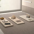 Modern Minimalist Seating Area With Floor Cushions Plush Toy Fruit Plate And Magazines