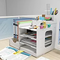 Organized Office Desk With White File Organizer Holding Colorful Folders And Stationery