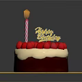 Fresh Strawberry Topped Birthday Cake With Lit Candle And Happy Birthday Topper
