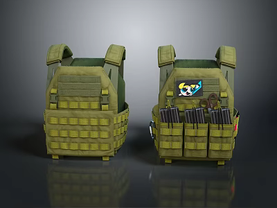 Durable Yellow Tactical Vest Featuring Multiple Pockets Cartoon Patch And Ammo Holders 3d model