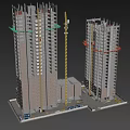 Active Construction Site Featuring High Rise Buildings Under Construction With Tower Crane And Construction Vehicles 3d model