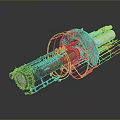 Rusted Industrial Metal Pipe Assembly With Protective Cage Frame And Components