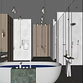 Elegant Modern Hotel Bathroom Interior With Freestanding Bathtub Glass Shower And Marble Countertop