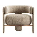 Modern Light Beige Woven Single Sofa With Curved Armrests And Wooden Legs
