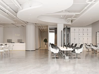Modern Beauty Hair Salon Interior With Open Space White Chairs And Marble Reception Desk 3d model