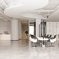 Modern Beauty Hair Salon Interior With Open Space White Chairs And Marble Reception Desk