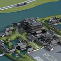 Ancient Chinese Architecture Complex With Symmetrical Layout And Water Surrounded Green Spaces