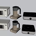 Modern Kitchen Appliances Set with Microwave Electric Kettle and Induction Cooker in Beige Design