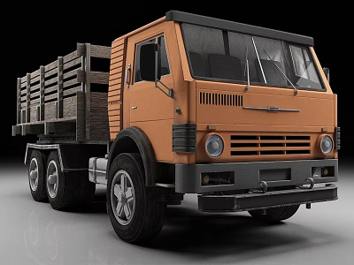 Orange Classic Truck with Wooden Cargo Bed Vintage Design and Black Accents 3d model
