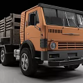 Orange Classic Truck with Wooden Cargo Bed Vintage Design and Black Accents