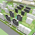 Modern High Rise Residential Complex Entrance Plaza With Central Fountain Greenery And Pedestrians