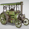 Green Vintage Steam Powered Functional Vehicle With Big Wheels And Cabin