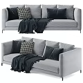 Grey Modern Two-Seater Sofa With Checkered And Solid Pillows And Cozy Blanket 3d model