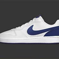 White Sneakers With Blue Logo And Red Heel Design For Casual Style