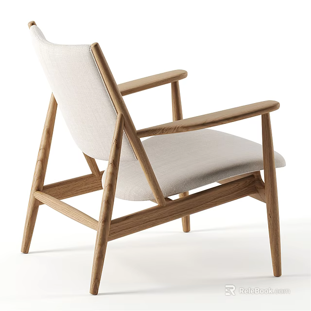 Minimalist Accent Chair With Wooden Frame And Light Colored Fabric Cushion 3d model 